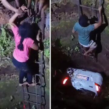 ഓടക്കൊണ്ടിരുന്ന കാർ കിണറ്റിലേക്കു വീണു; ദമ്പതികൾ  അദ്ഭുതകരമായി രക്ഷപ്പെട്ടു